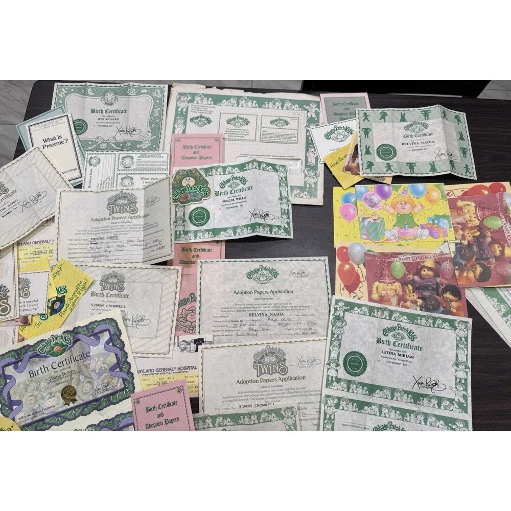 Vintage Cabbage Patch Kids Paperwork Adoption Papers Preemie Twins Birth